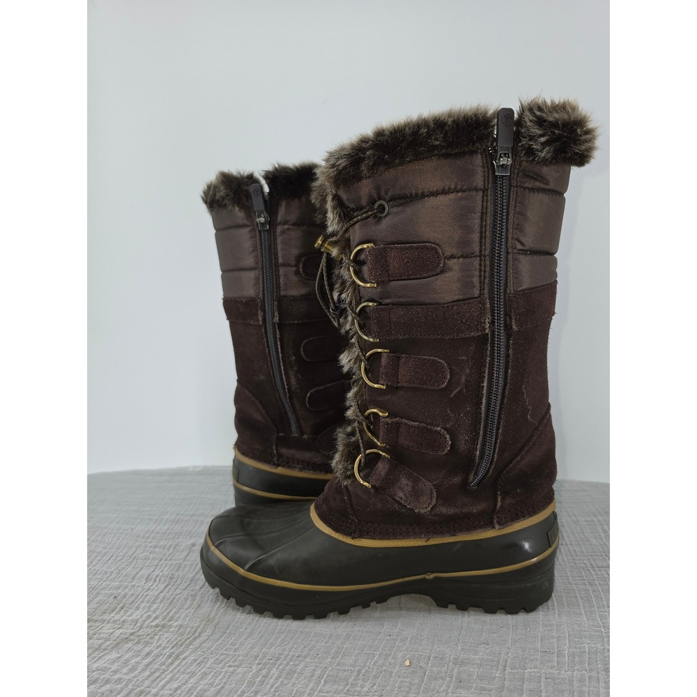 Lands End Womens Brown Suede Faux Fur Trim Winter Snow Duck Boots Size 6.5 B